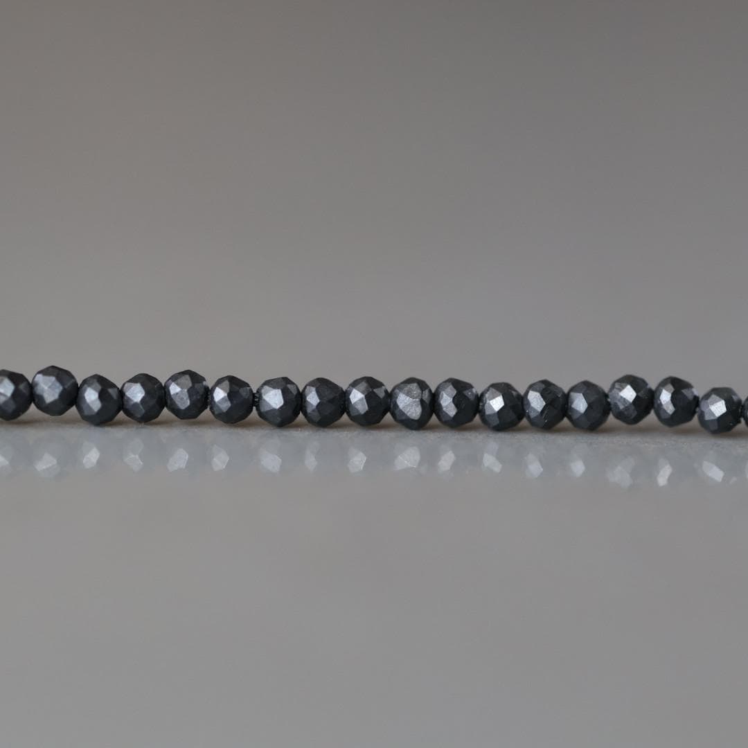 2mm Shungite Beads ‚Äì Tiny Faceted Round Natural Gemstone 15" Strand