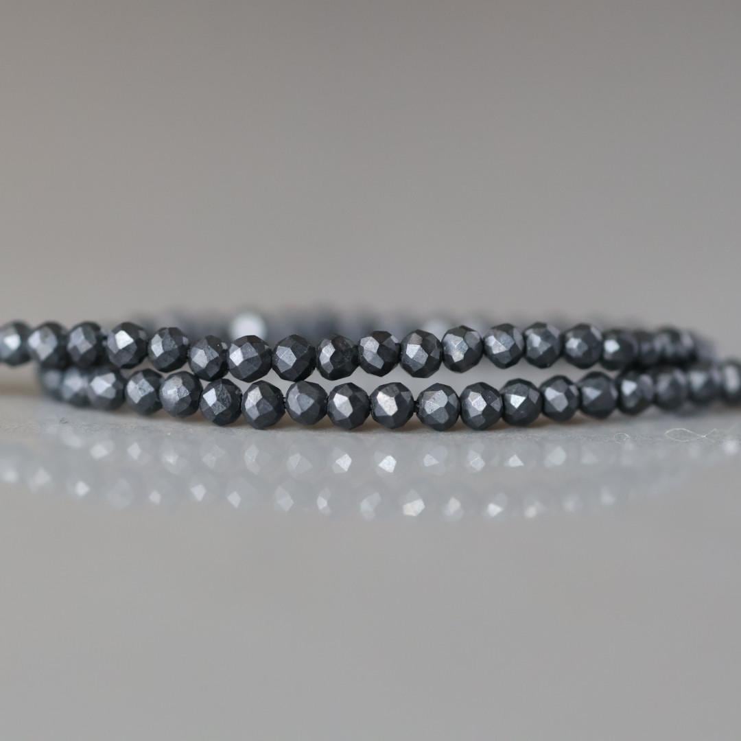 2mm Shungite Beads ‚Äì Tiny Faceted Round Natural Gemstone 15" Strand