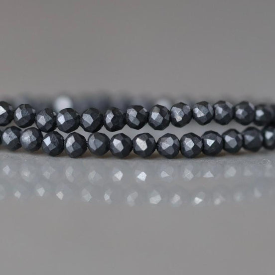 2mm Shungite Beads ‚Äì Tiny Faceted Round Natural Gemstone 15" Strand