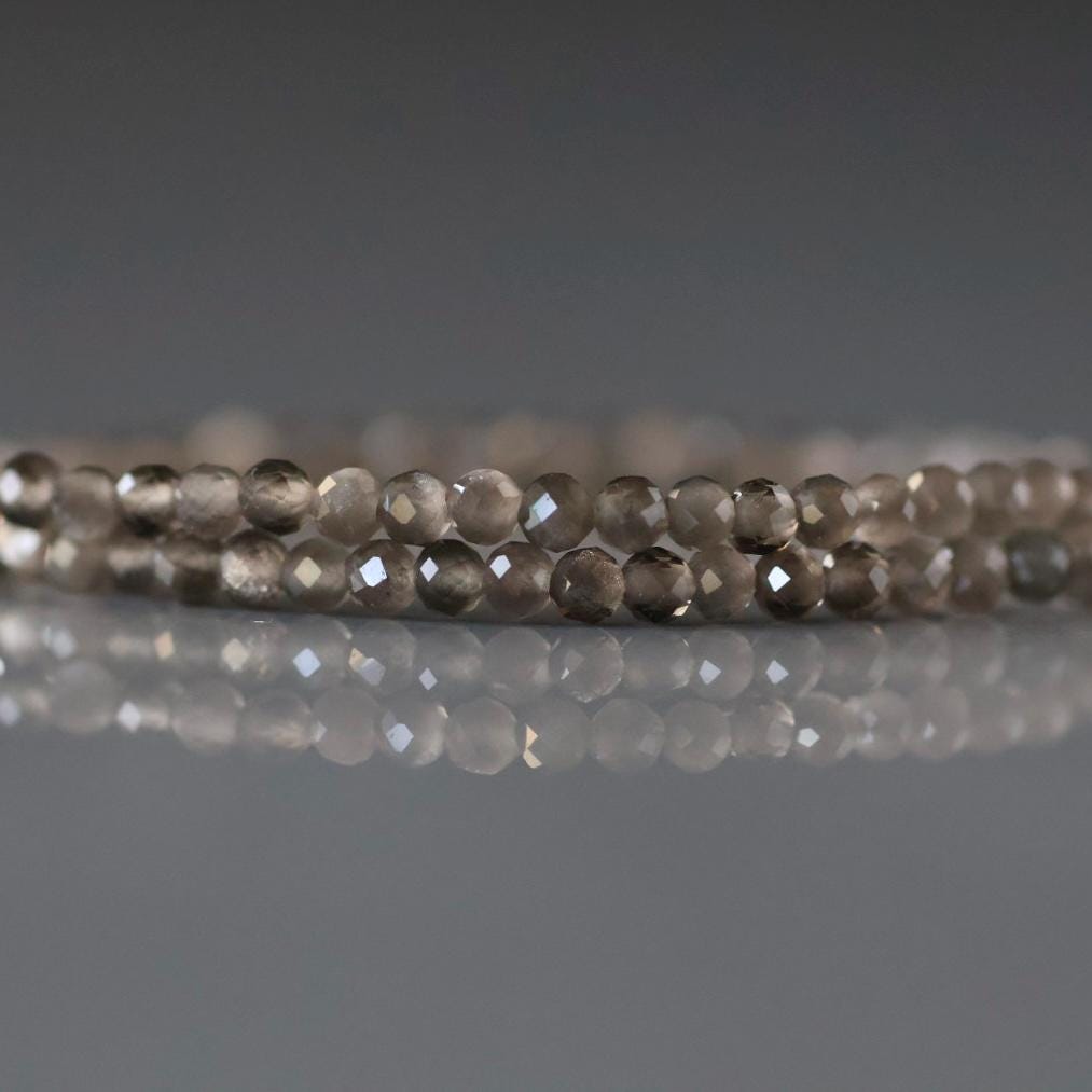 2mm Silver Obsidian Beads – Tiny Faceted Round Natural Gemstone 15" Strand