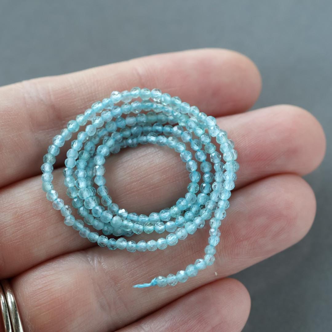 2mm Sky Blue Apatite Beads – Tiny Faceted Round Natural Gemstone 15" Strand