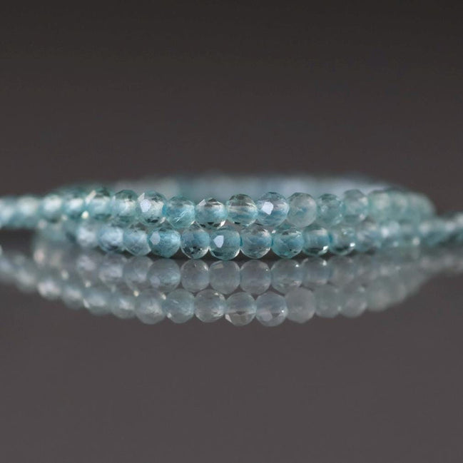 2mm Sky Blue Apatite Beads – Tiny Faceted Round Natural Gemstone 15" Strand