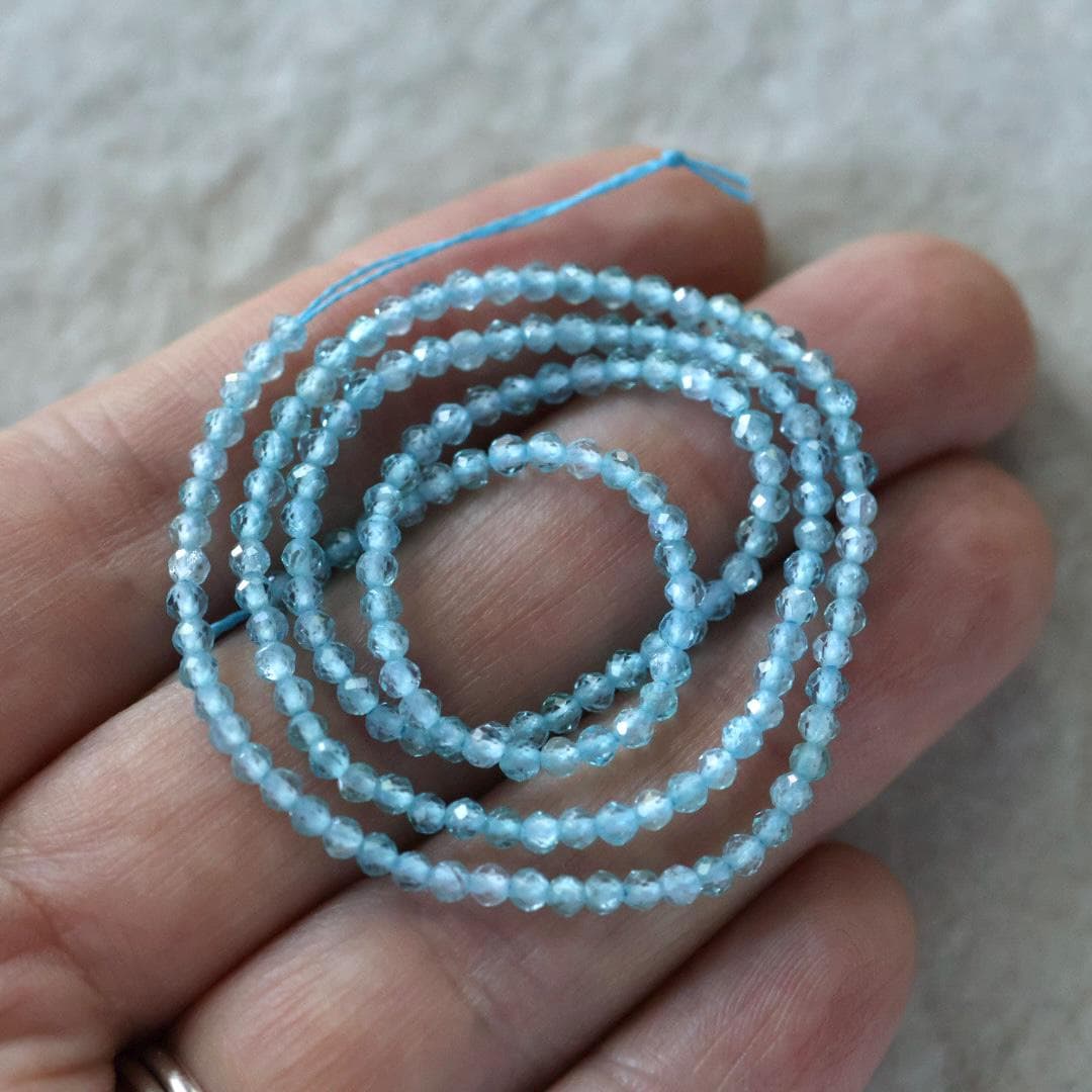 2mm Sky Blue Apatite Beads – Tiny Faceted Round Natural Gemstone 15" Strand