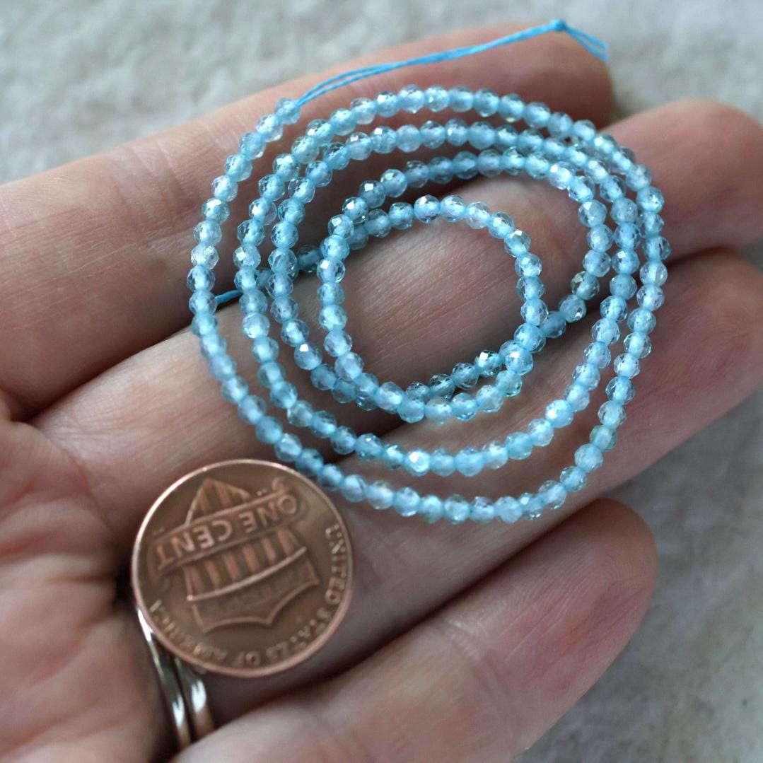 2mm Sky Blue Apatite Beads – Tiny Faceted Round Natural Gemstone 15" Strand