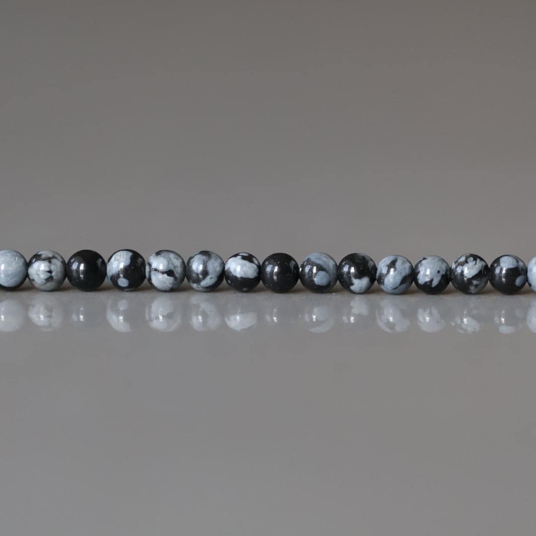 2mm Snowflake Obsidian Beads ‚Äì Tiny Smooth Round Natural Gemstone 15" Strand