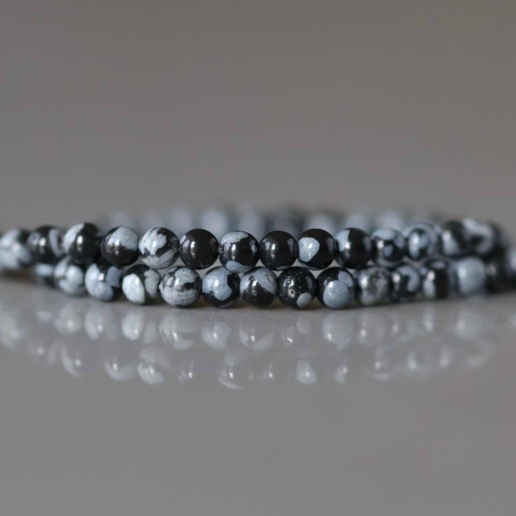 2mm Snowflake Obsidian Beads ‚Äì Tiny Smooth Round Natural Gemstone 15" Strand