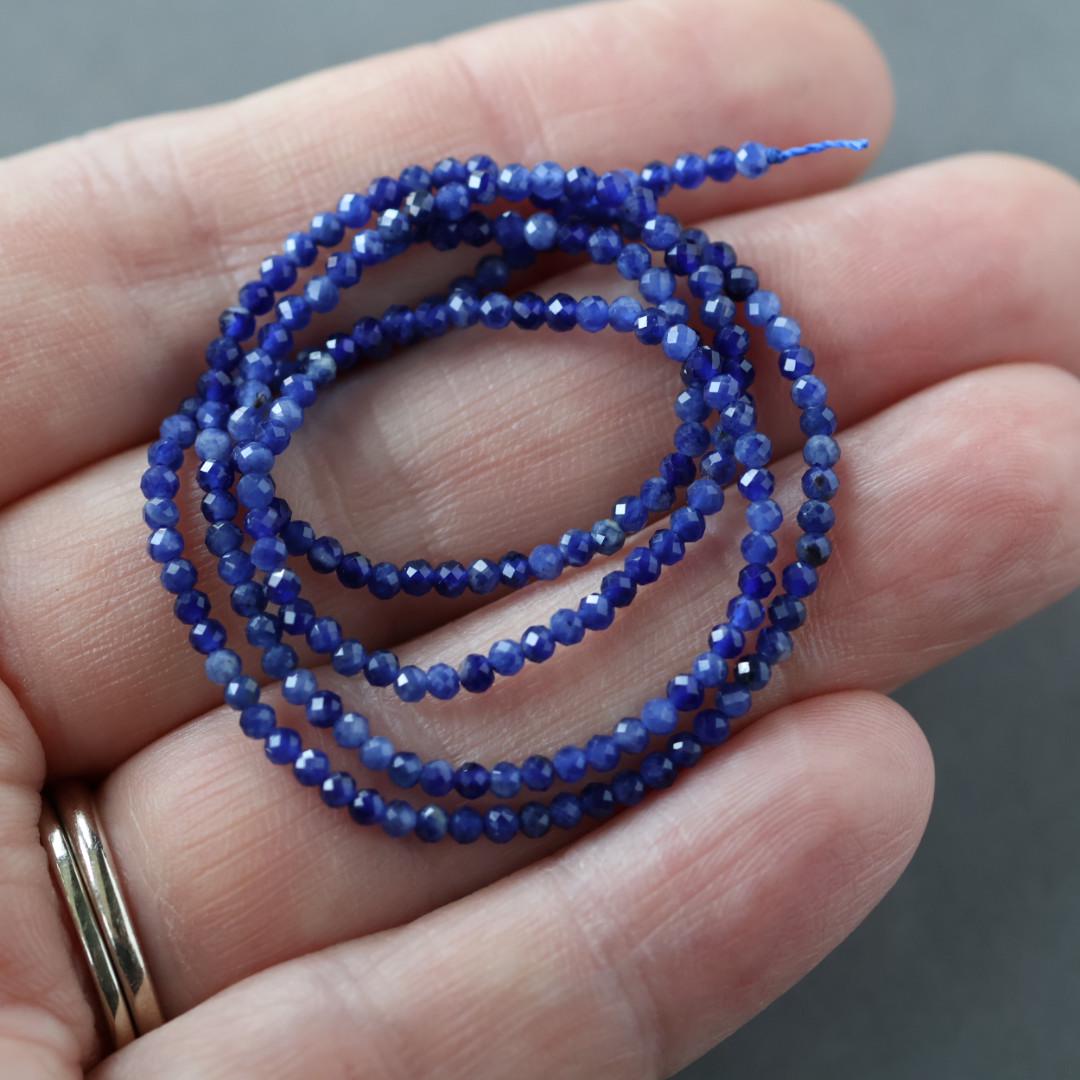 2mm Sodalite Beads ‚Äì Tiny Faceted Round Natural Gemstone 15" Strand