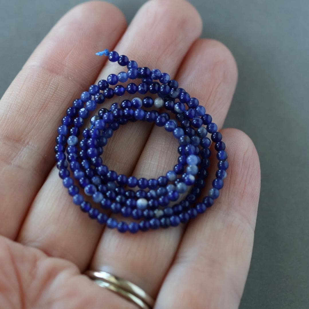 2mm Sodalite Beads ‚Äì Tiny Smooth Round Natural Gemstone 15" Strand