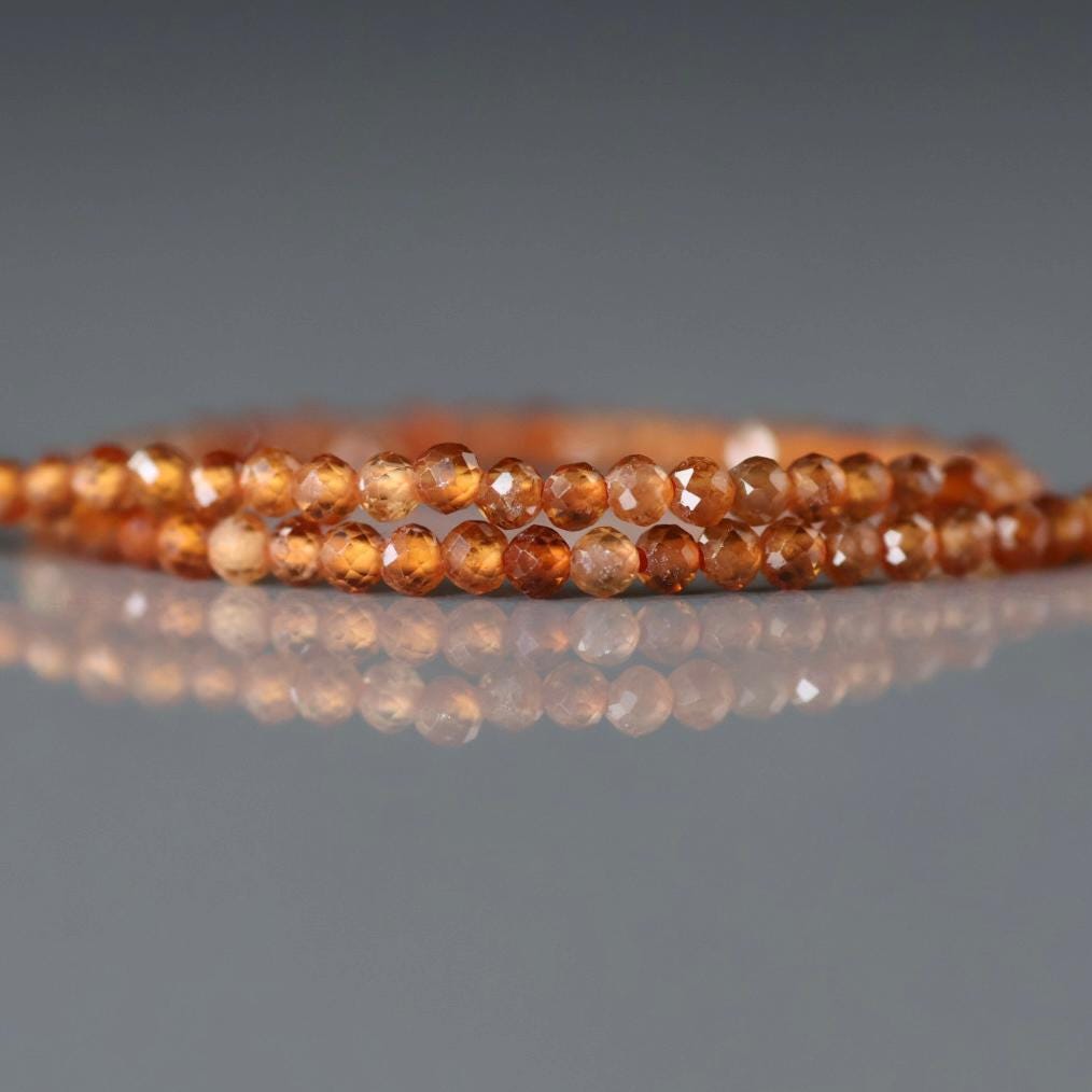 2mm Spessartine Garnet Beads - Tiny Faceted Round Natural Gemstone 15" Strand