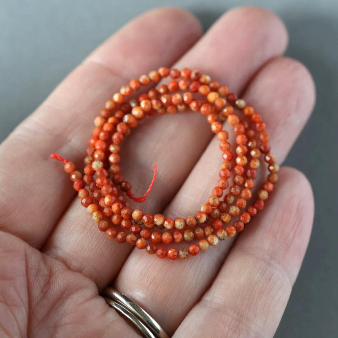 2mm Sponge Coral Beads – Tiny Faceted Round Natural Gemstone 15" Strand