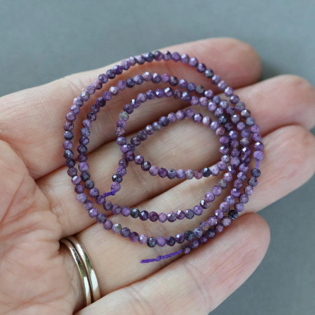 2mm Stichtite Beads - Tiny Faceted Round Natural Gemstone 15" Strand
