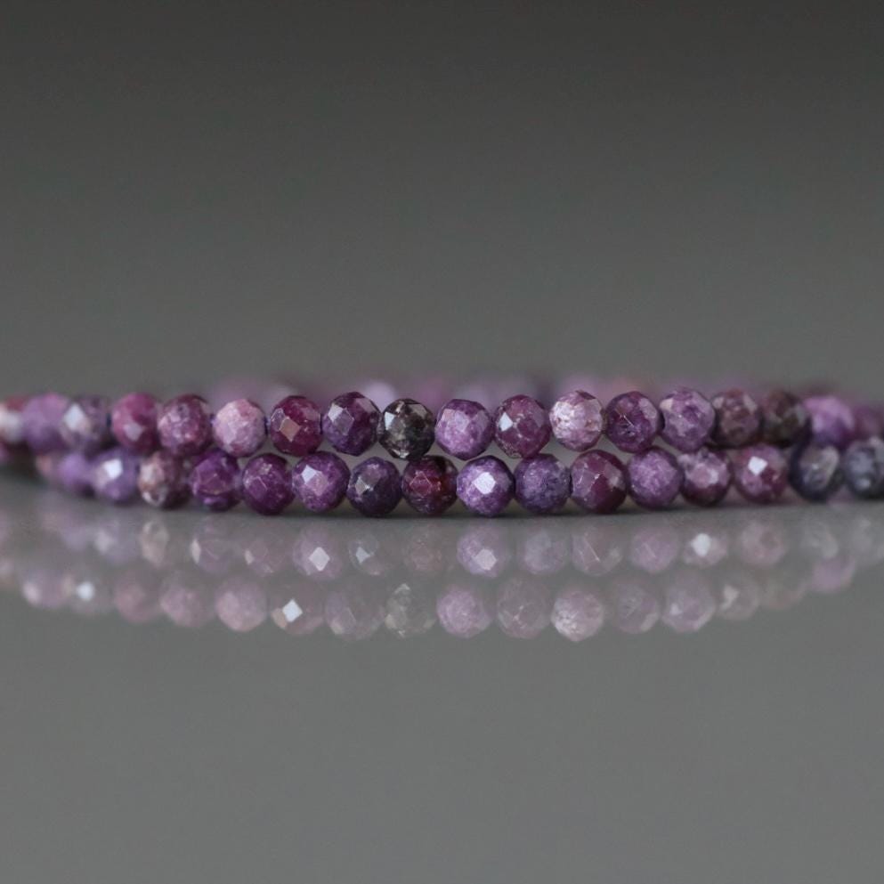 2mm Stichtite Beads - Tiny Faceted Round Natural Gemstone 15" Strand