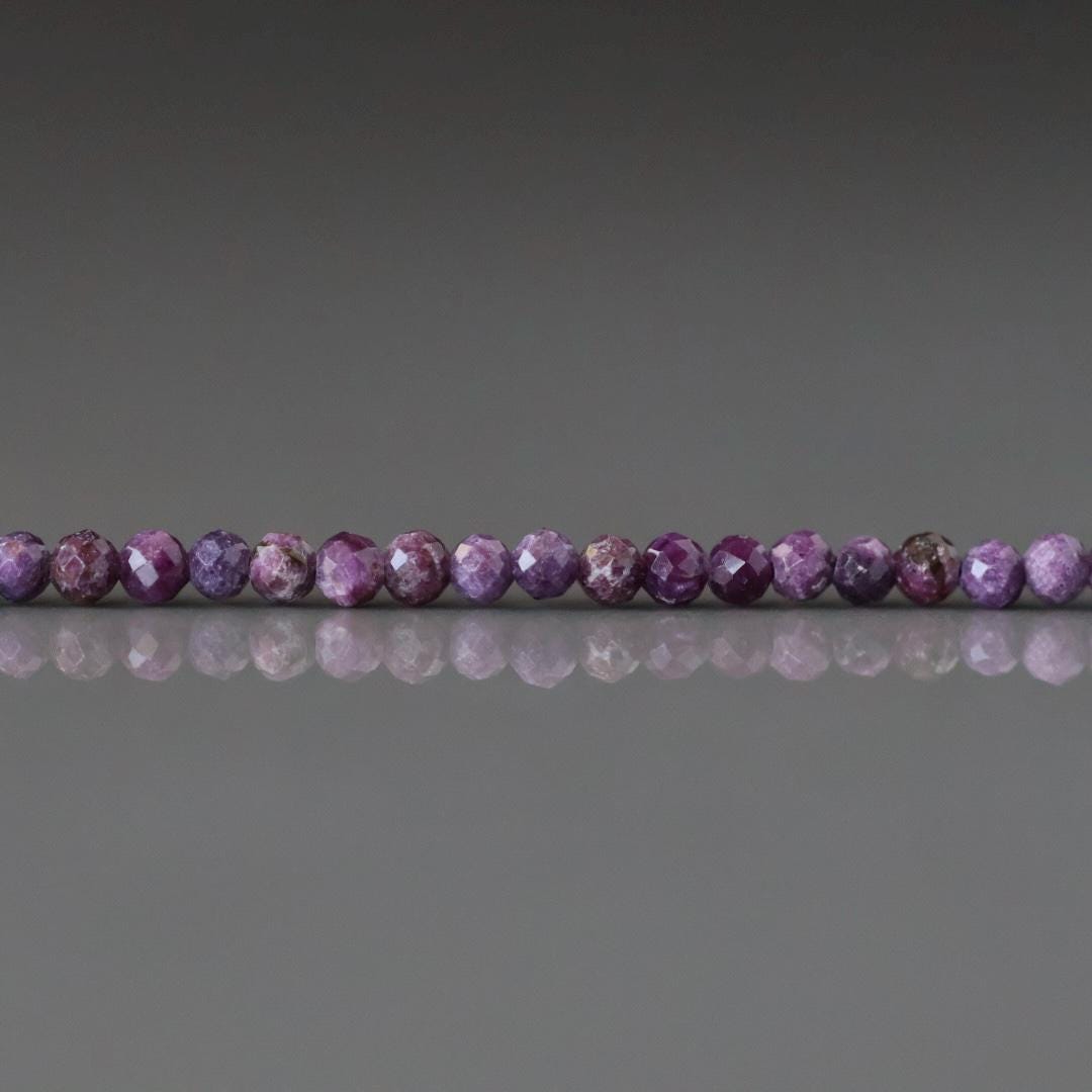 2mm Stichtite Beads - Tiny Faceted Round Natural Gemstone 15" Strand
