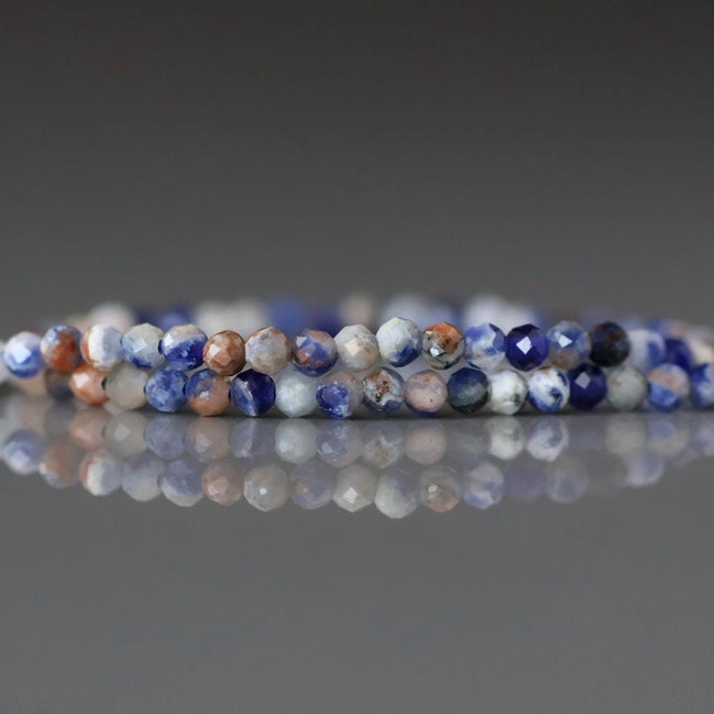 2mm Sunset Sodalite Beads – Tiny Faceted Round Natural Gemstone 15" Strand
