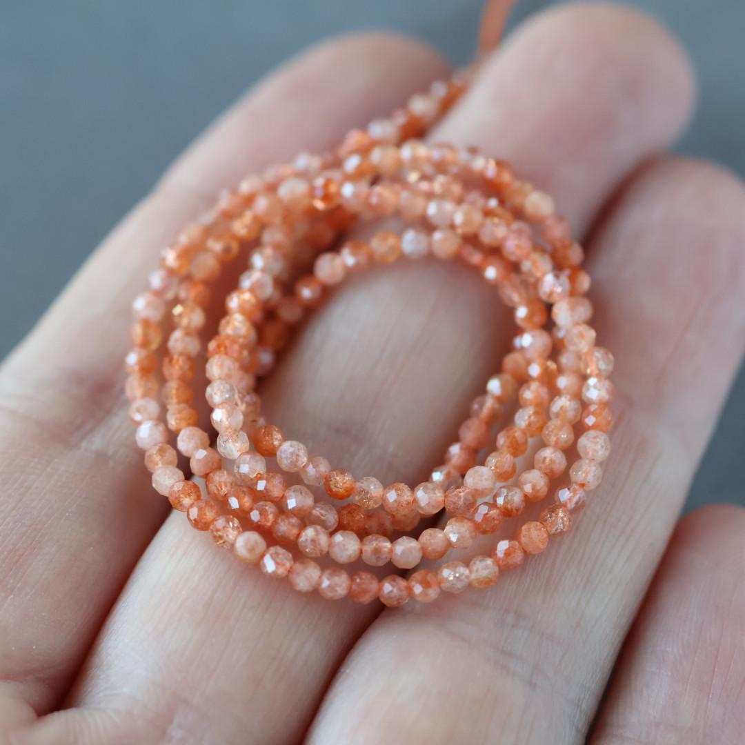2mm Sunstone Beads – Tiny Faceted Round Natural Gemstone 15" Strand