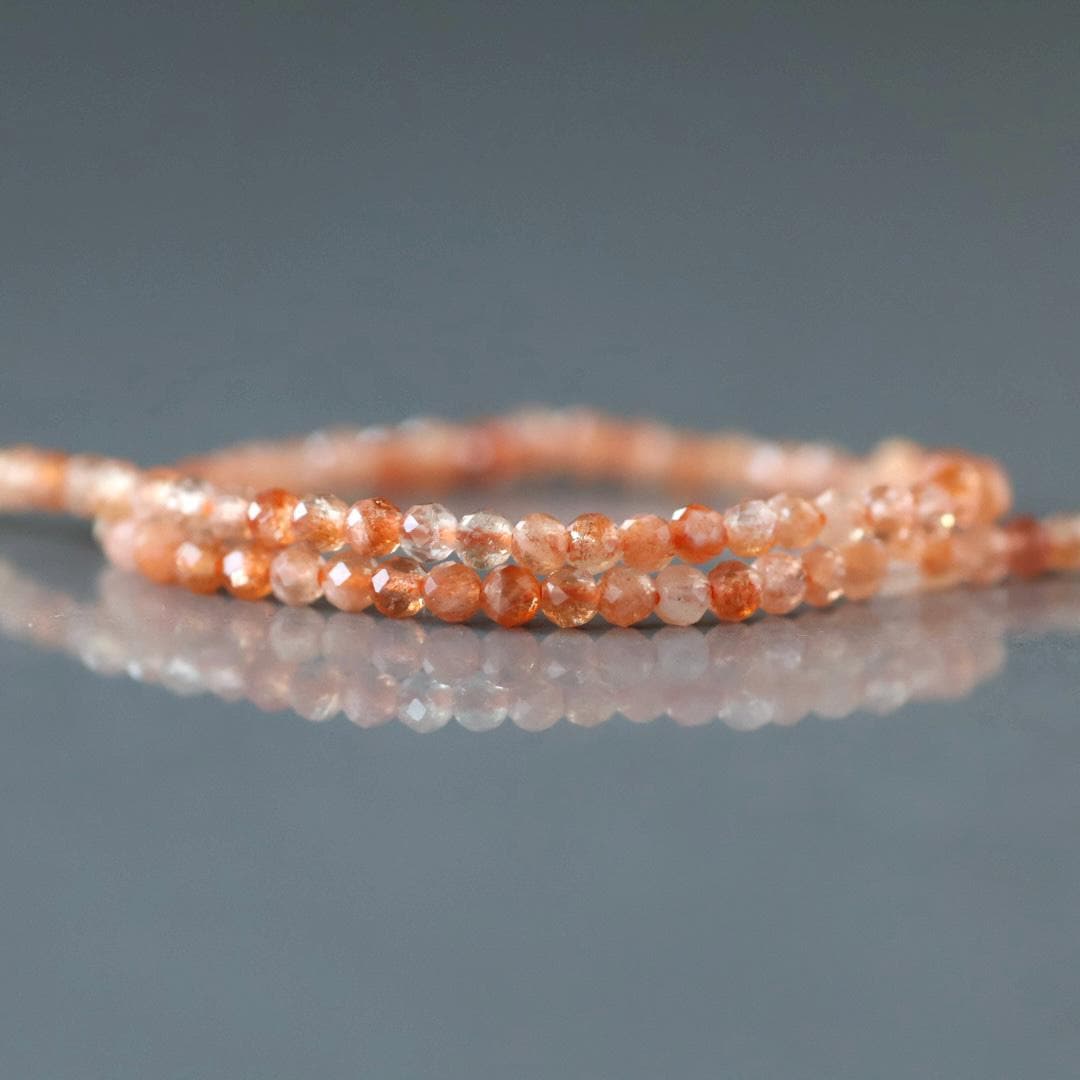 2mm Sunstone Beads – Tiny Faceted Round Natural Gemstone 15" Strand