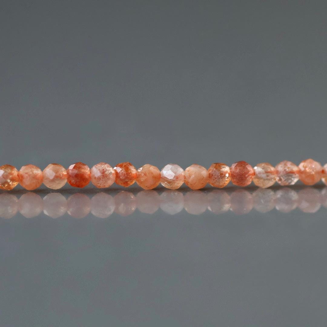 2mm Sunstone Beads – Tiny Faceted Round Natural Gemstone 15" Strand