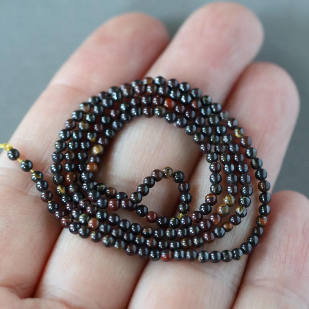 2mm Tiger‚Äôs Iron Beads ‚Äì Tiny Smooth Round Natural Gemstone 15" Strand