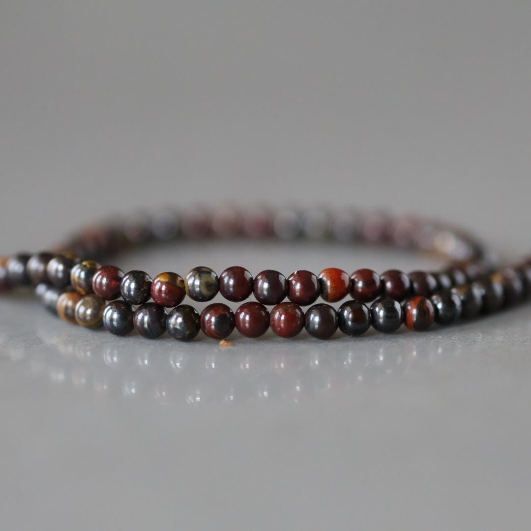 2mm Tiger‚Äôs Iron Beads ‚Äì Tiny Smooth Round Natural Gemstone 15" Strand