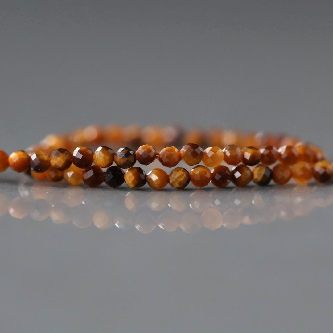 2mm Tiger’s Eye Beads – Tiny Faceted Round Natural Gemstone 15" Strand