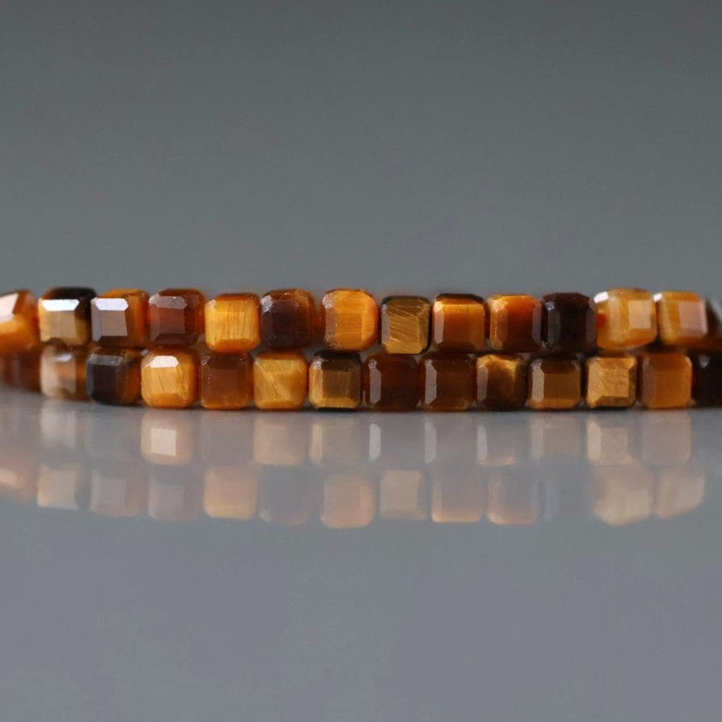 2mm Tiger's Eye Cube Beads - Tiny Faceted Cube Natural Gemstone 15" Strand