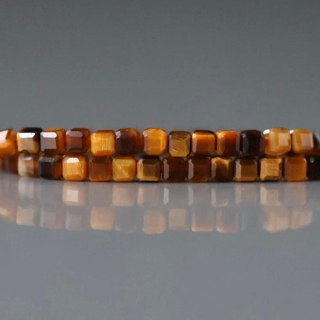 2mm Tiger's Eye Cube Beads - Tiny Faceted Cube Natural Gemstone 15" Strand