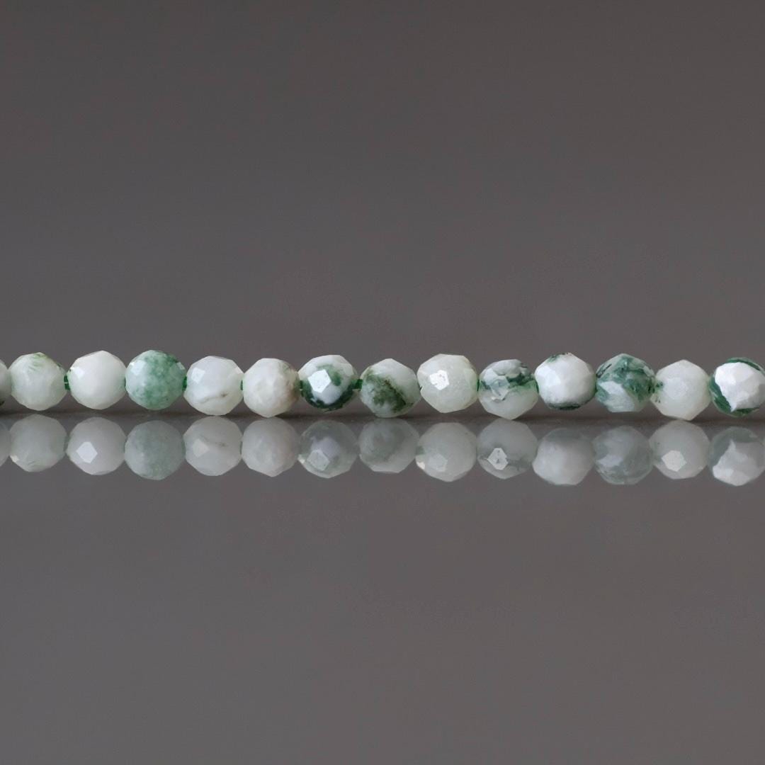 2mm Tree Agate Micro Faceted Beads Genuine Agate Green Beads 15.5" Sparkly Gemstone Beads for Jewelry Making