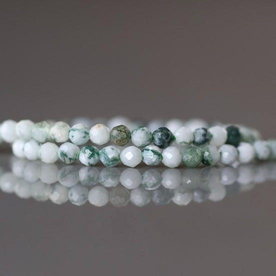 2mm Tree Agate Micro Faceted Beads Genuine Agate Green Beads 15.5" Sparkly Gemstone Beads for Jewelry Making
