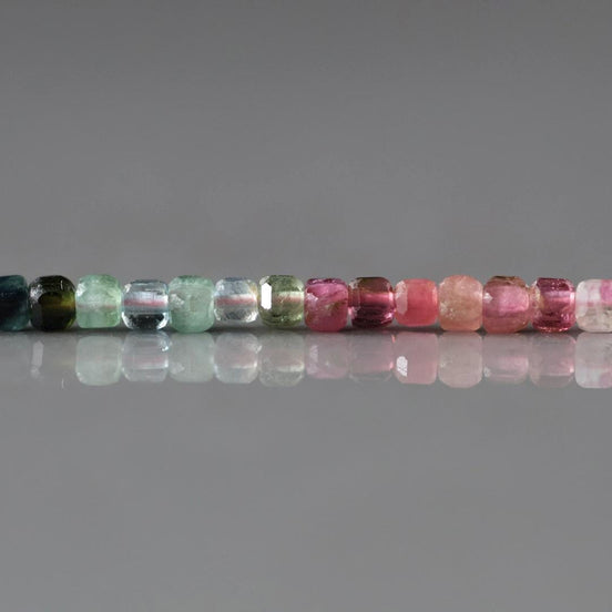 2mm AAA Watermelon Tourmaline Micro Faceted Cube Beads 15" Transparent Rainbow Ombre Gemstone Beads for Jewelry Making Crafter Beading Gift