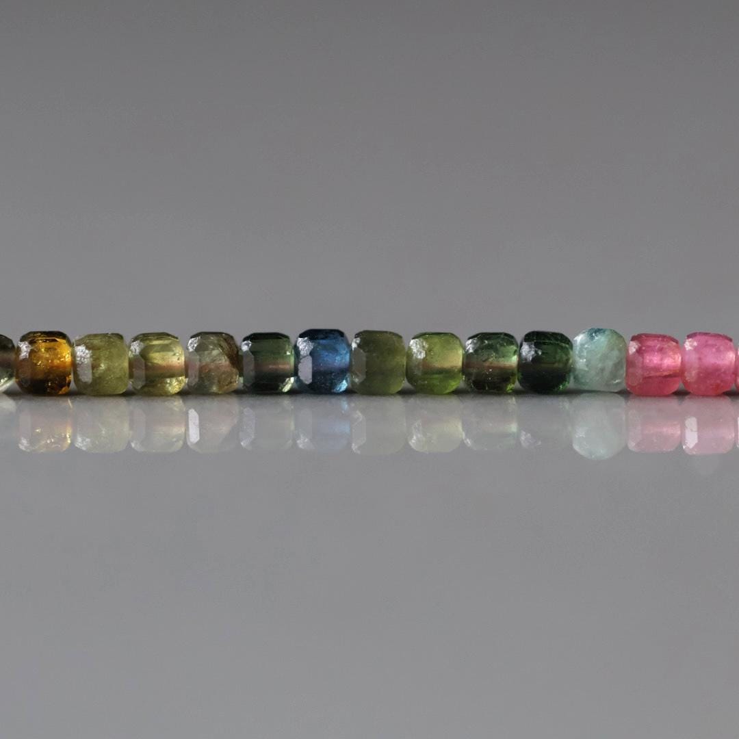 2mm AAA Watermelon Tourmaline Micro Faceted Cube Beads 15" Transparent Rainbow Ombre Gemstone Beads for Jewelry Making Crafter Beading Gift