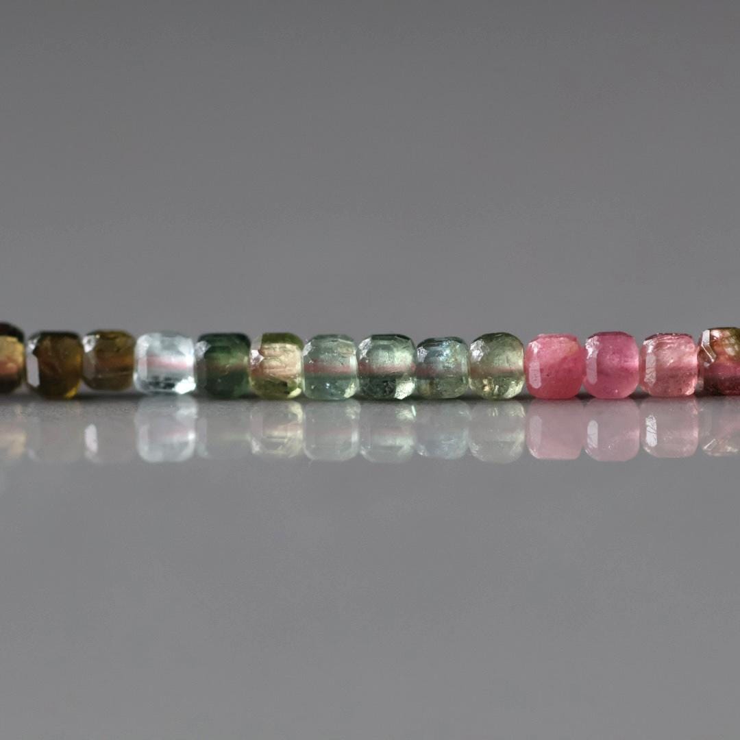 2mm AAA Watermelon Tourmaline Micro Faceted Cube Beads 15" Transparent Rainbow Ombre Gemstone Beads for Jewelry Making Crafter Beading Gift