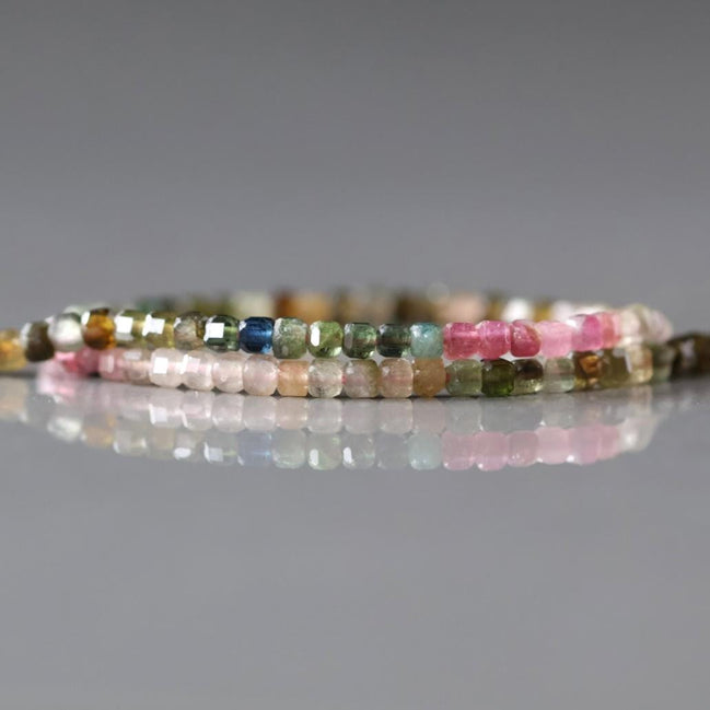 2mm AAA Watermelon Tourmaline Micro Faceted Cube Beads 15" Transparent Rainbow Ombre Gemstone Beads for Jewelry Making Crafter Beading Gift