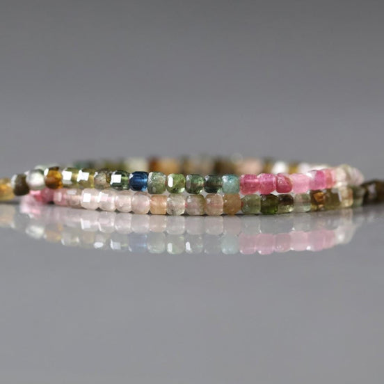 2mm AAA Watermelon Tourmaline Micro Faceted Cube Beads 15" Transparent Rainbow Ombre Gemstone Beads for Jewelry Making Crafter Beading Gift