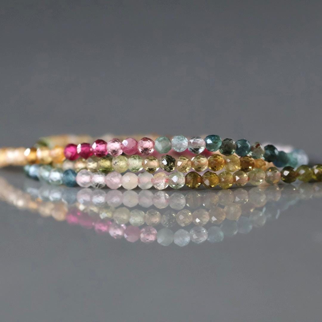 2mm Watermelon Tourmaline Beads – Tiny Faceted Round Natural Gemstone 15" Strand