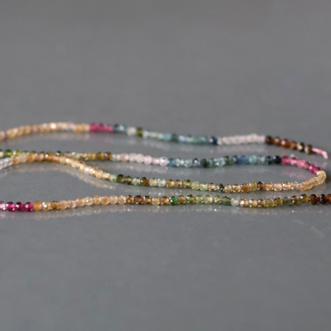 2mm Watermelon Tourmaline Beads – Tiny Faceted Round Natural Gemstone 15" Strand
