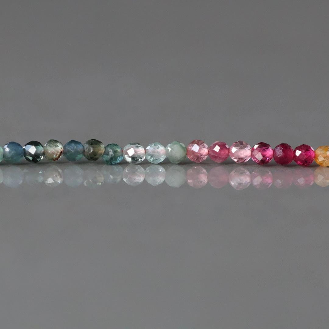 2mm Watermelon Tourmaline Beads – Tiny Faceted Round Natural Gemstone 15" Strand
