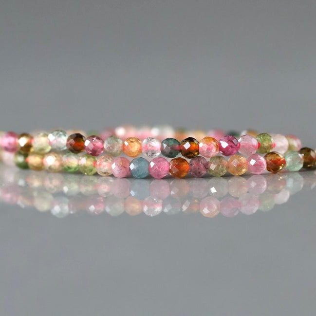 2mm Watermelon Tourmaline Beads – Tiny Faceted Round Natural Gemstone 15" Strand