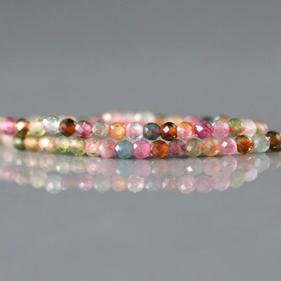 2mm Watermelon Tourmaline Beads – Tiny Faceted Round Natural Gemstone 15" Strand