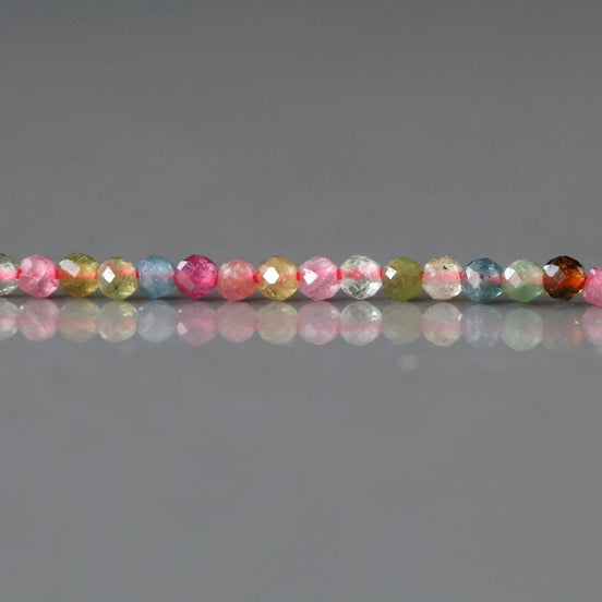 2mm Watermelon Tourmaline Beads – Tiny Faceted Round Natural Gemstone 15" Strand