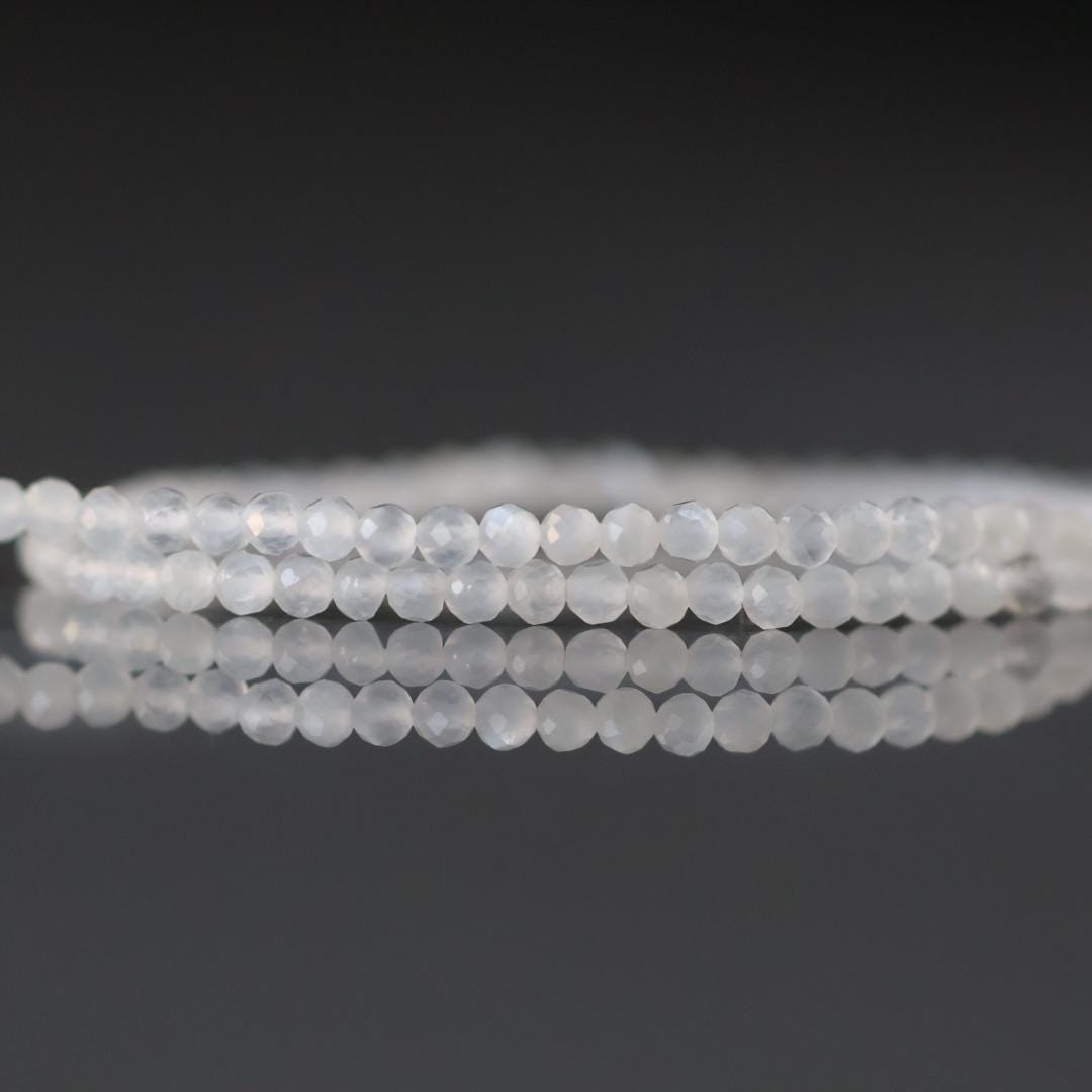 2mm White Moonstone Faceted Beads 15" Gemstone Beads Beading Crafter Gift June Birthstone DIY Jewelry Seed Beads