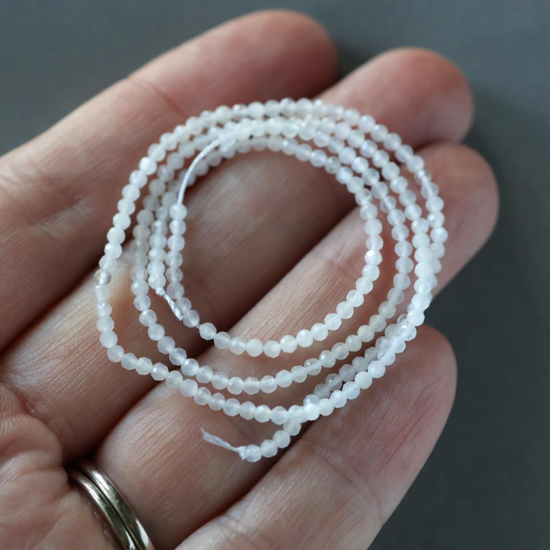 2mm White Moonstone Beads – Tiny Faceted Round Natural Gemstone 15" Strand
