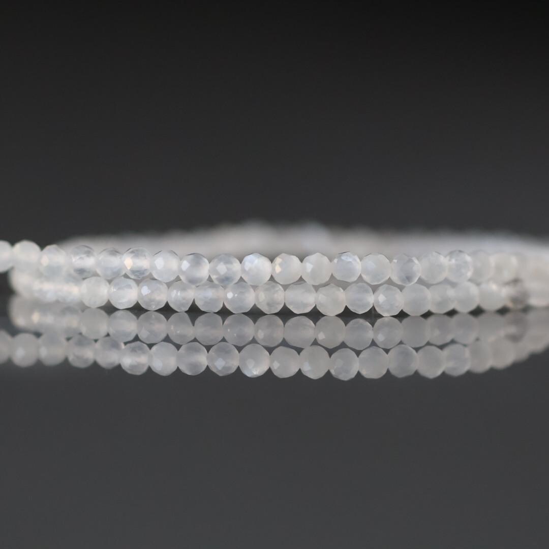 2mm White Moonstone Beads – Tiny Faceted Round Natural Gemstone 15" Strand