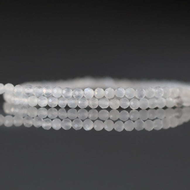 2mm White Moonstone Beads – Tiny Faceted Round Natural Gemstone 15" Strand