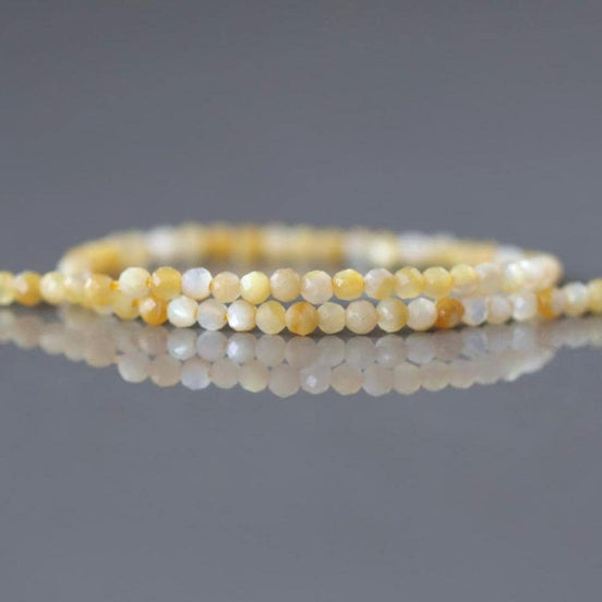 2mm Yellow Mother of Pearl Beads – Tiny Faceted Round Natural Gemstone 15" Strand