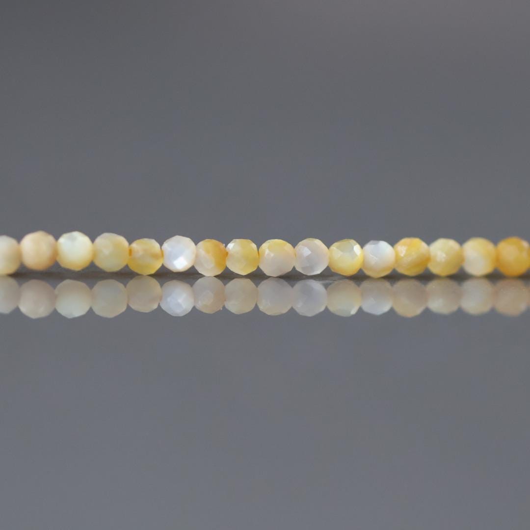 2mm Yellow Mother of Pearl Beads – Tiny Faceted Round Natural Gemstone 15" Strand
