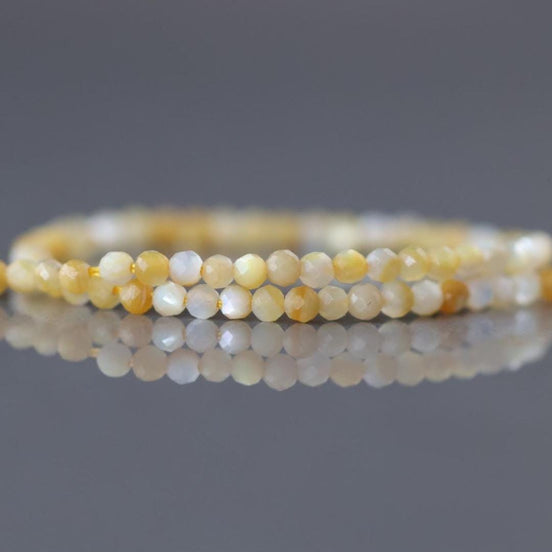 2mm Yellow Mother of Pearl Beads – Tiny Faceted Round Natural Gemstone 15" Strand
