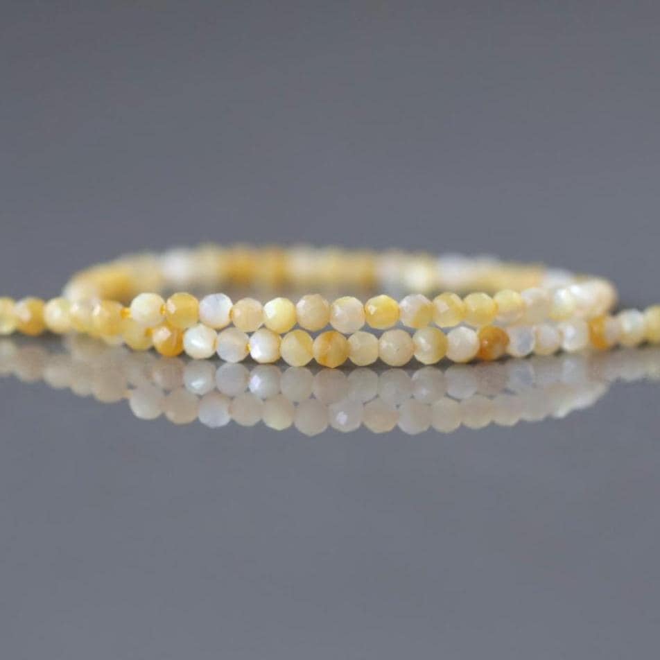 2mm Yellow Mother of Pearl Beads ‚Äì Tiny Faceted Round Natural Gemstone 15" Strand