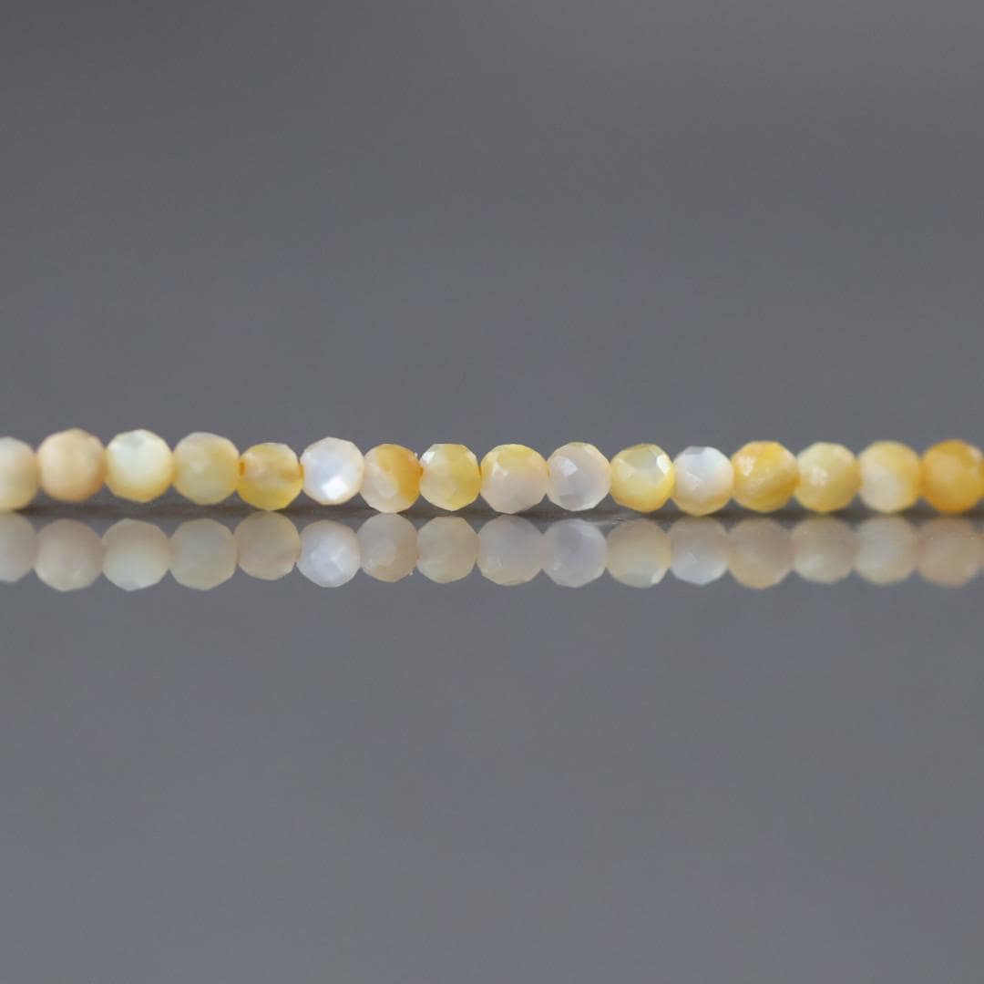 2mm Yellow Mother of Pearl Beads ‚Äì Tiny Faceted Round Natural Gemstone 15" Strand