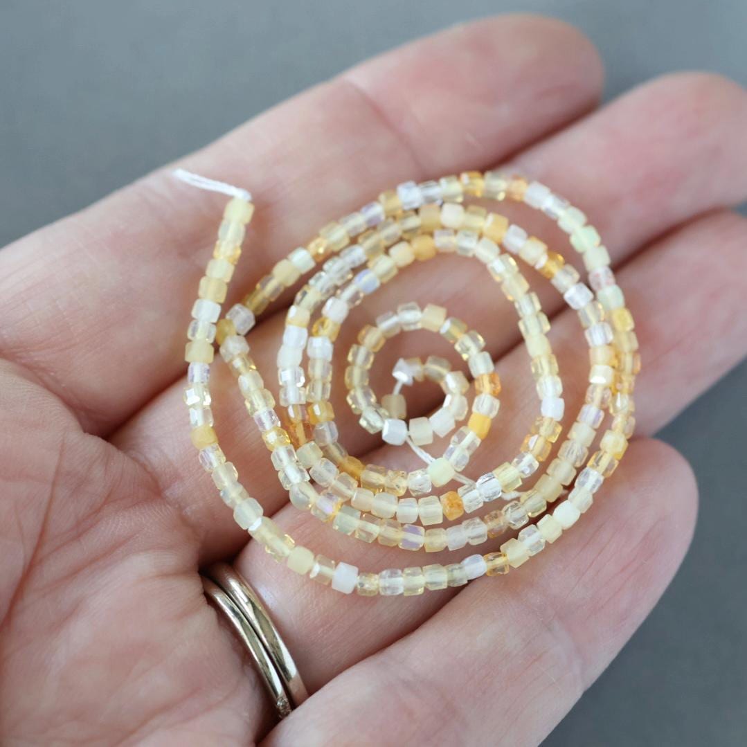 2mm Yellow Opal Beads – Tiny Faceted Cube Natural Gemstone 15" Strand