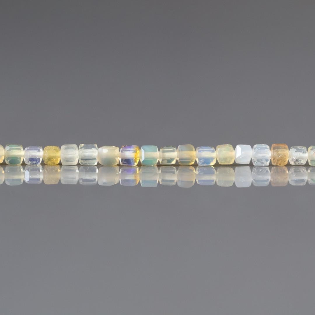 2mm Yellow Opal Beads – Tiny Faceted Cube Natural Gemstone 15" Strand